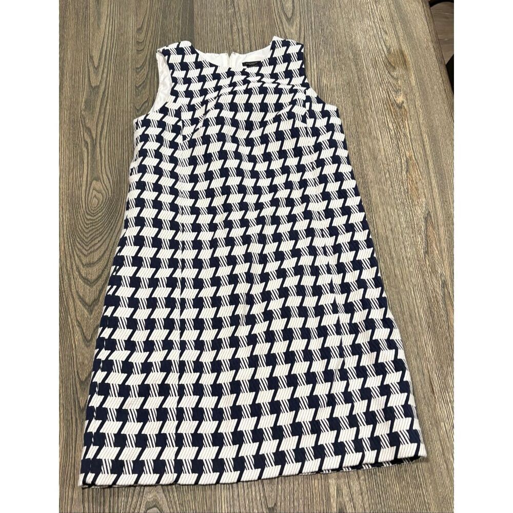 Ann Taylor Factory Womens Sleeveless Shift Dress Geometric Navy White Size 4